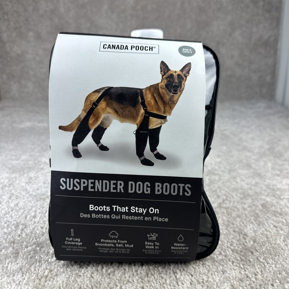 Canada Pooch Suspender Dog Boots Water-Resistant Size 3 Black 12486